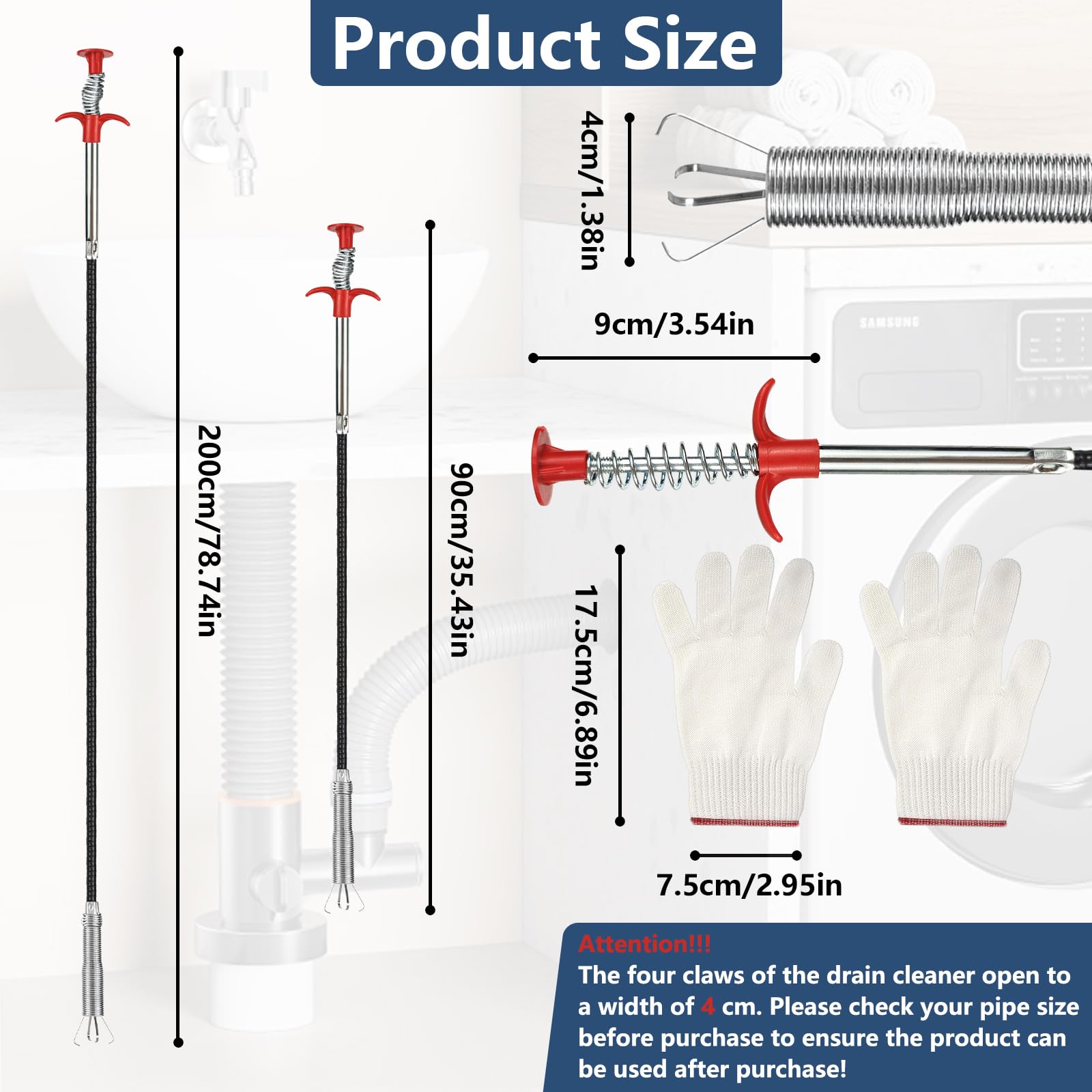 YIMETOP 2 Pack Sink Grabbers, 90cm/200cm Flexible Grabber Pickup Tool, Claw Grabber, Drain Clog Remover Tool - Image 2