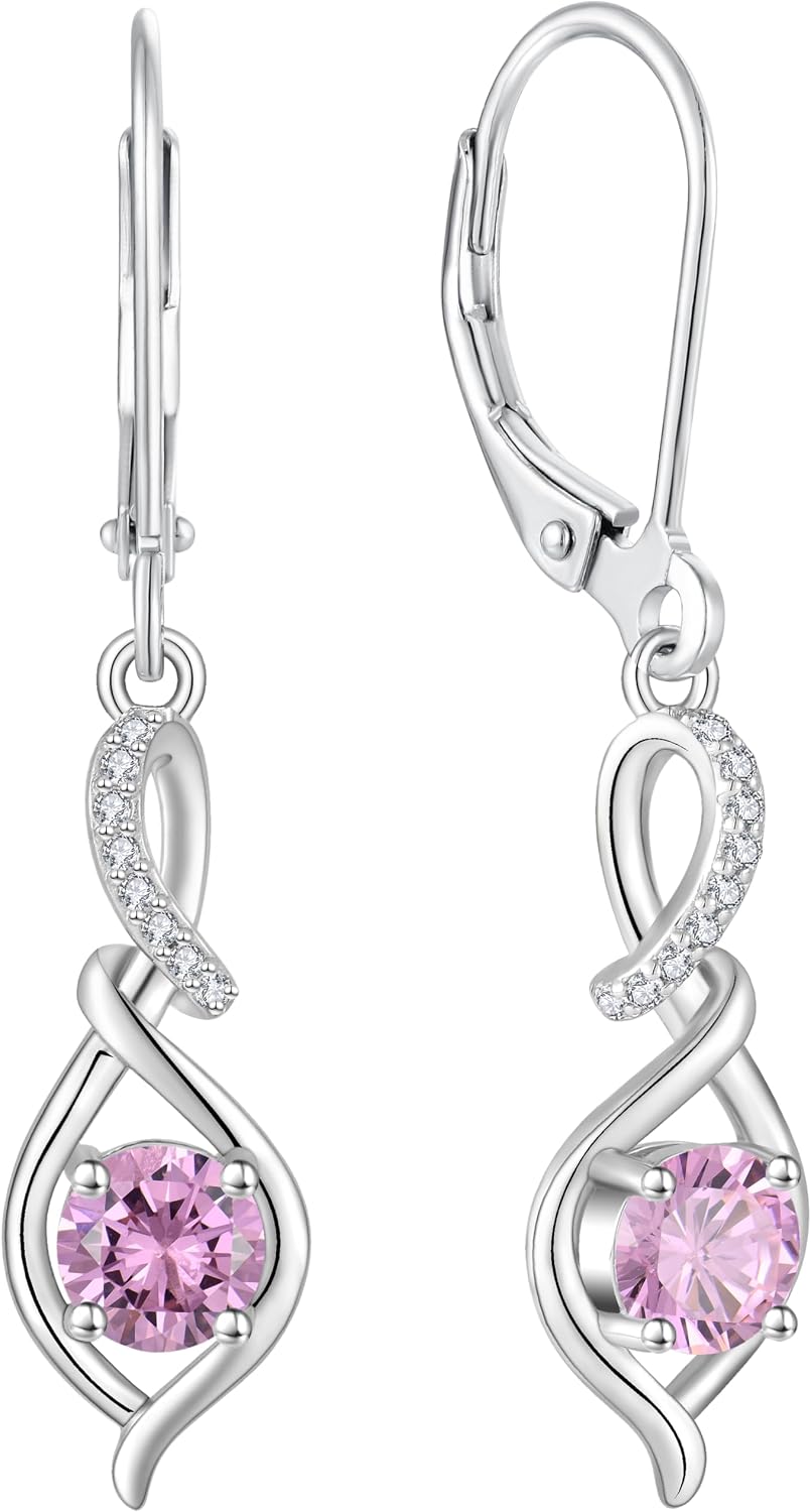 Infinity Leverback Earrings 925 Sterling Silver Cubic Zirconia Earrings Dangle Drop Earrings Birthday Christmas Anniversary Jewelry Gift for Women