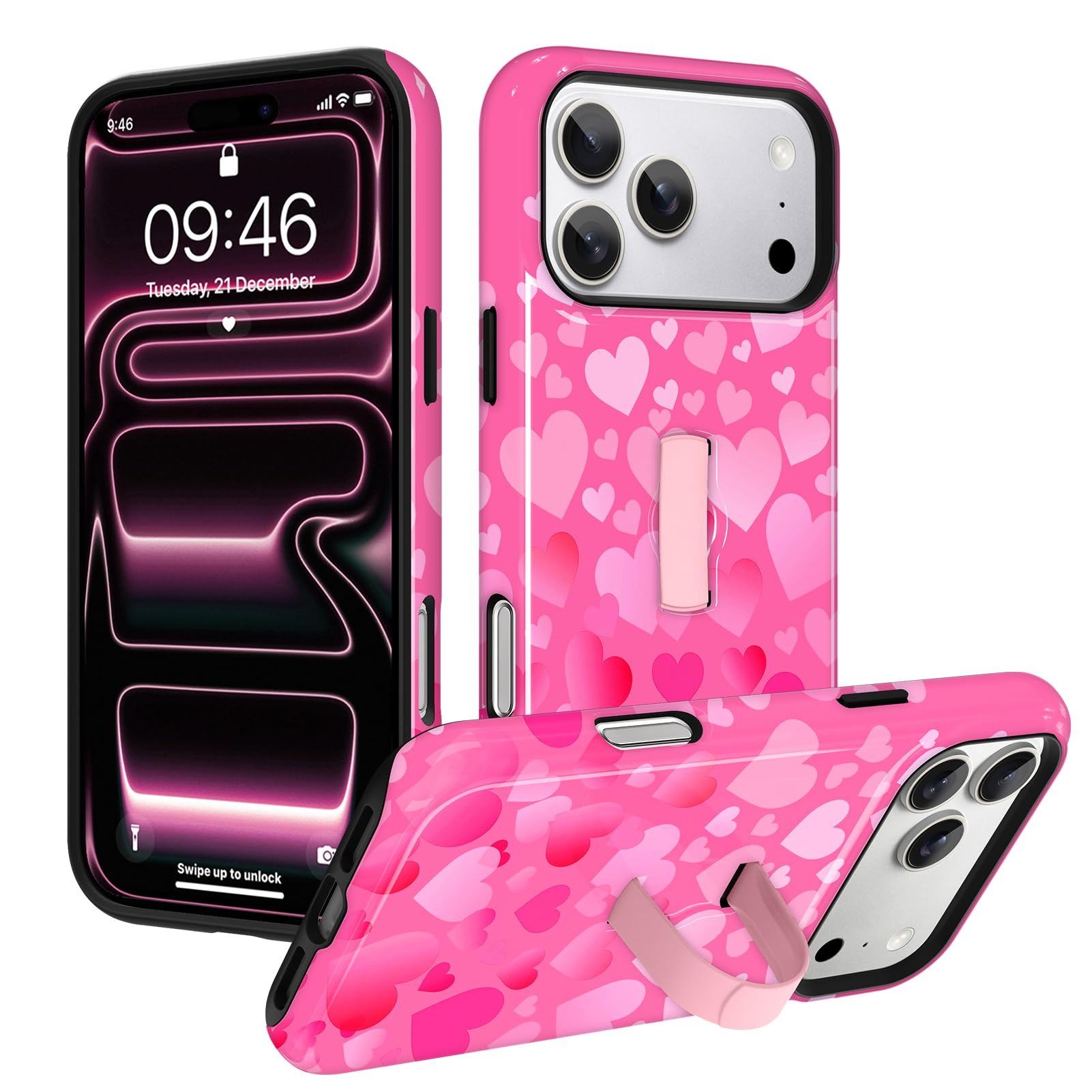 Custodia per iPhone 17 Pro Max, con supporto a strappo, motivo | Compatibile con MagSafe, cover magnetica per telefono, TPU morbido e PC rigido, cavalletto con cinturino per le dita