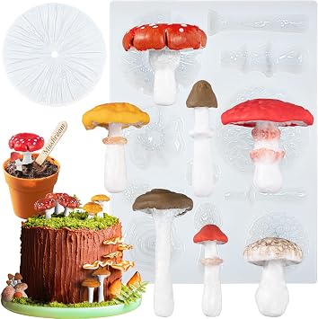 FUNSHOWCASE Life Like Mushroom Polymer Clay Casting Silicone Mold and Veiner for Fondant Cake Decorating, Modelling Chocolate