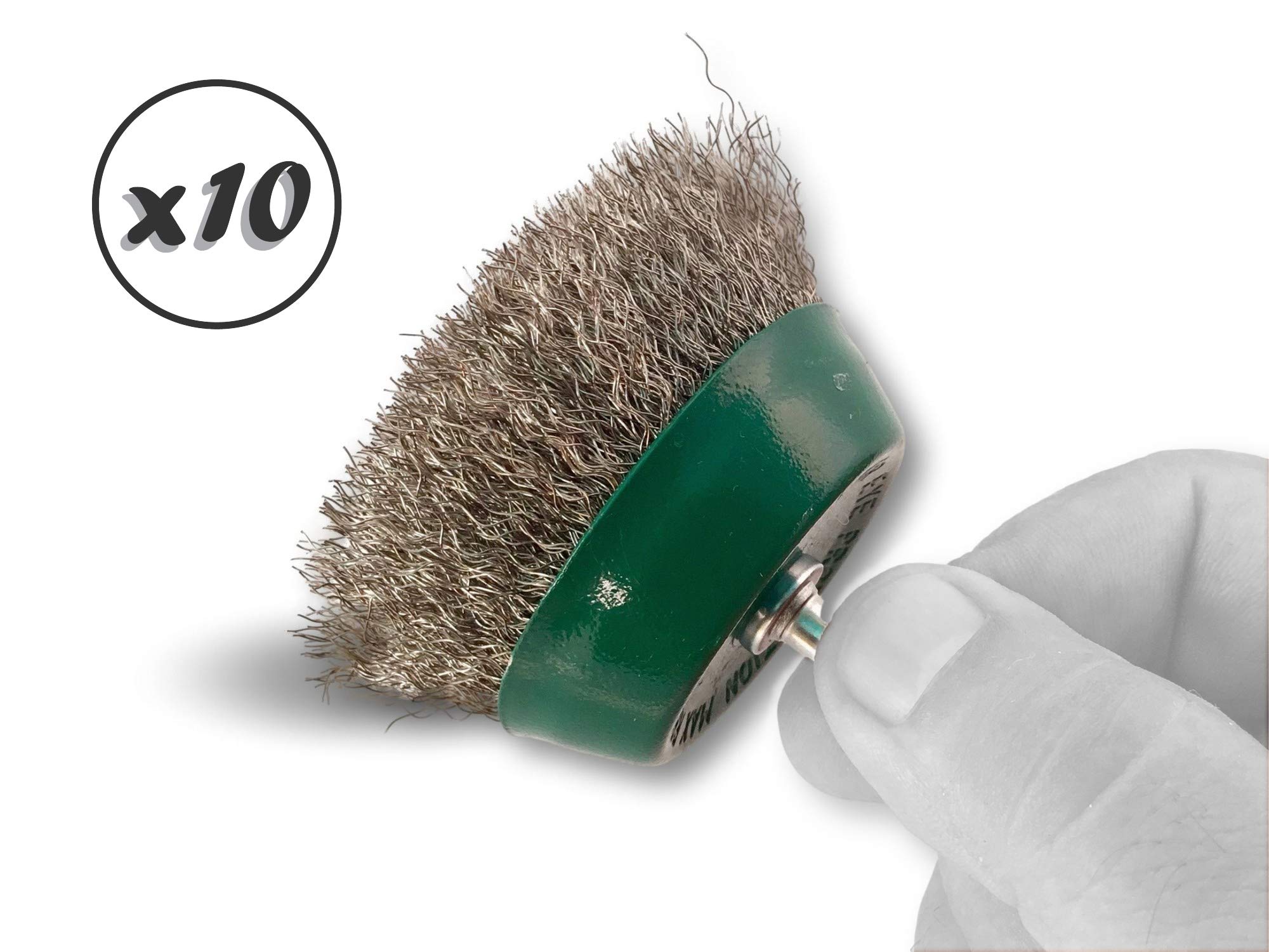 Metalowa szczotka obrotowa do cięcia Ø 75 mm | Zestaw 10 sztuk | Na pręcie Ø 6 mm | Nici ze stali nierdzewnej Ø 0,20 mm miękkie | Do wiertarki lub wkrętarki z uchwytem | Kibros 2575IVx10
