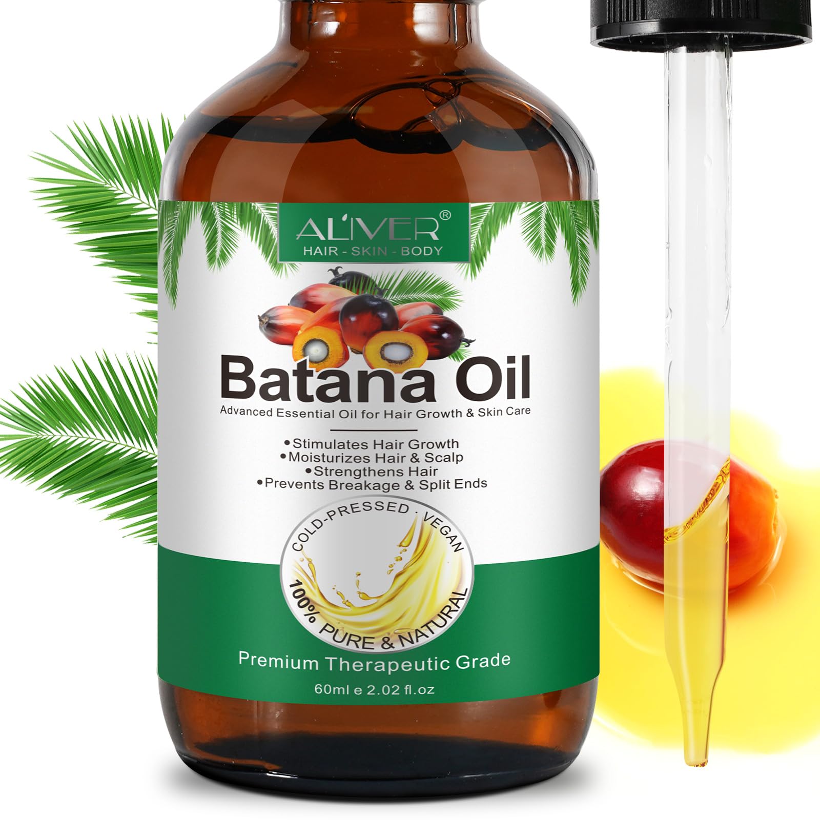 Batana Oil for Hair Growth, 100% naturalny i czysty ekologiczny olejek batanowy, nawilżające olejki eteryczne, poprawia promieniowanie włosów, zapobiega wypadaniu włosów, 60 ml