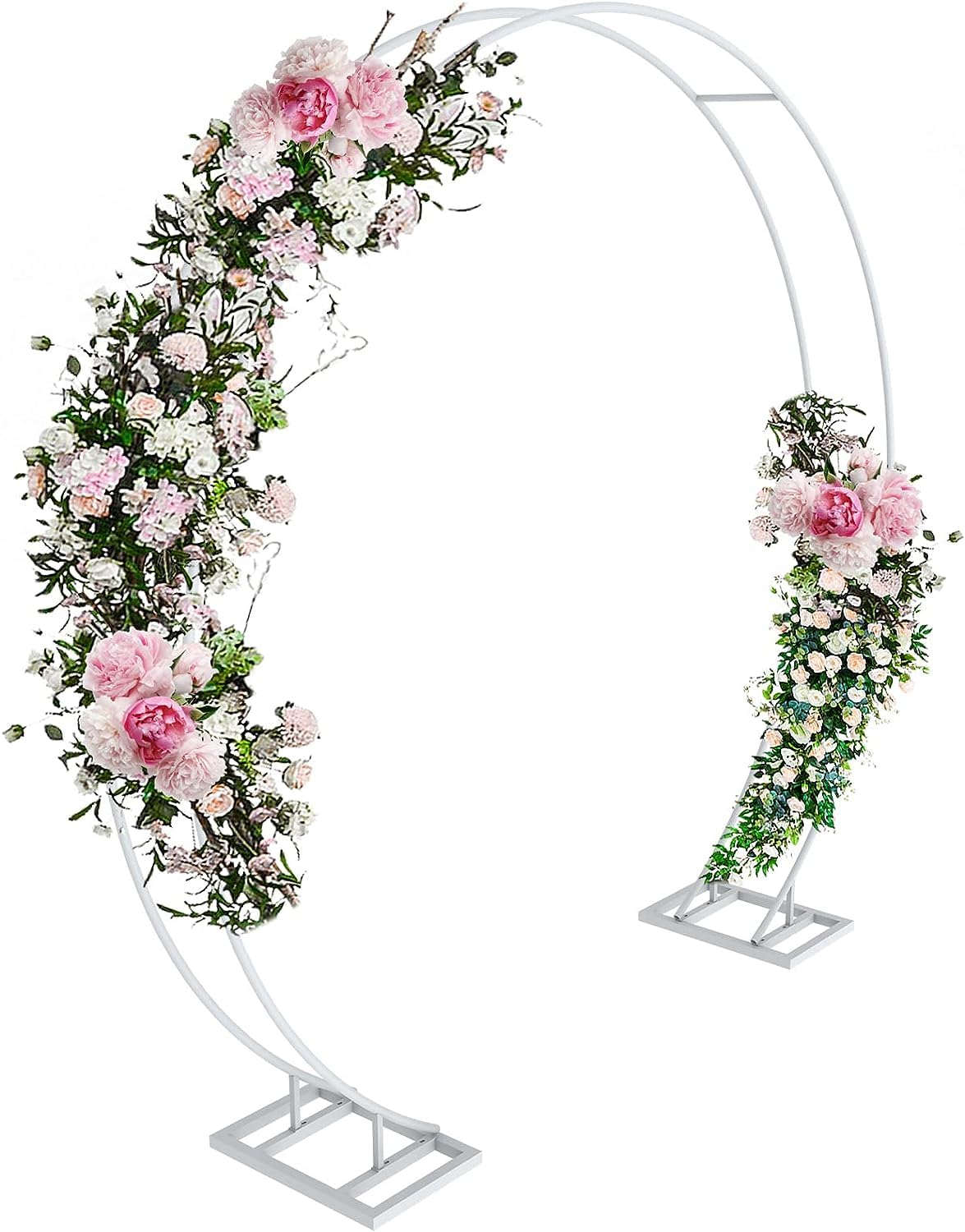 Kit Arche de Mariage: Kit d’Arc de Ballon Anniversaire Photo de Fleur Ronde 240cm Métallique Cercle Double Cérémonie de Décoration du Mariage Photographie Fête - Blanc