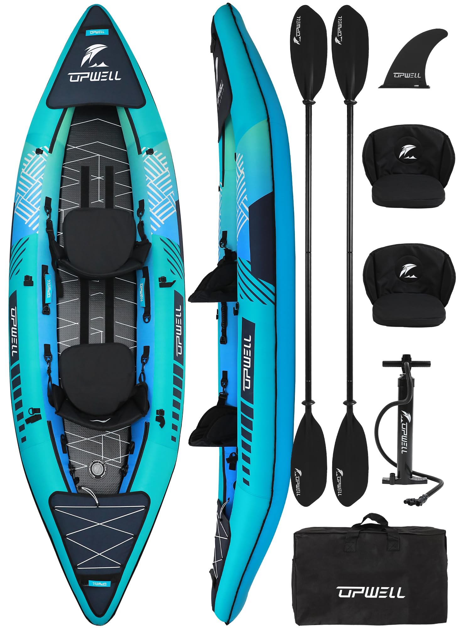 UPWELL 11' Inflatable Kayak 1-2 Person with Drop Stitch Floor Adult Blow up Kayaks Foldable Boat Canoe, Blue