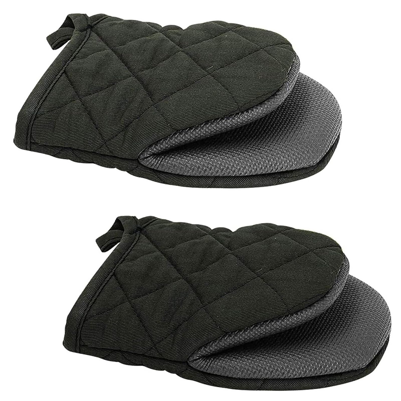 1 par de guantes cortos para horno con lazo para colgar, fáciles de almacenar, guantes de horno de silicona con superficie antideslizante, mini guantes multiusos para hornear barbacoa (negro)