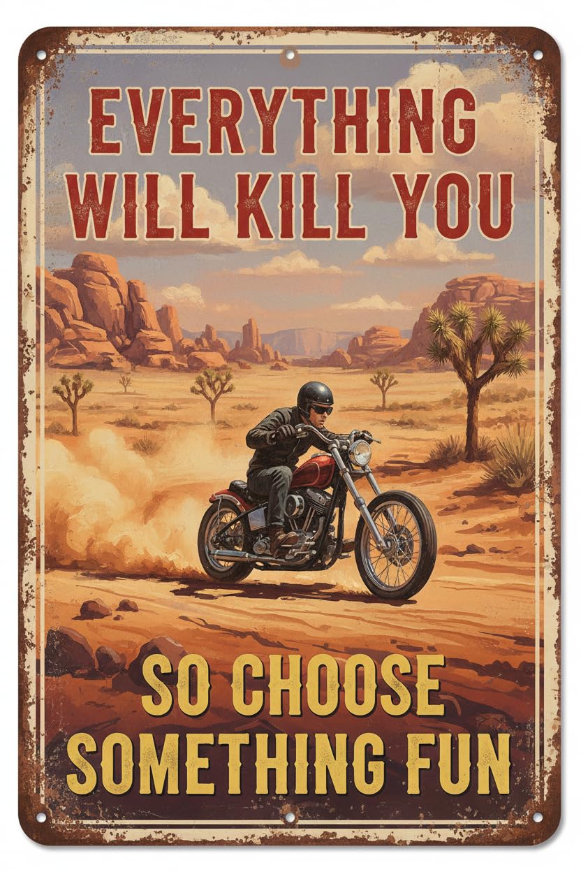 Motorcycle Everything Will Kill You Choose Fun Tin Sign, 8x12 Inch