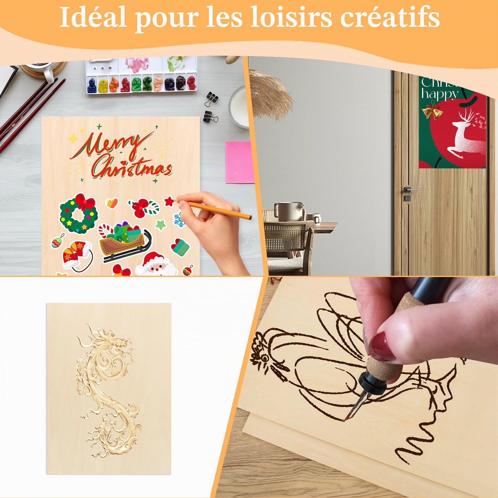 JMIATRY Lot de 15 Plaques de Contreplaqué 420x300x2 mm, Tilleul, Bois, Gravure Laser, Découpe Laser, Bricolage, Artisanat, Modèles, Peintures