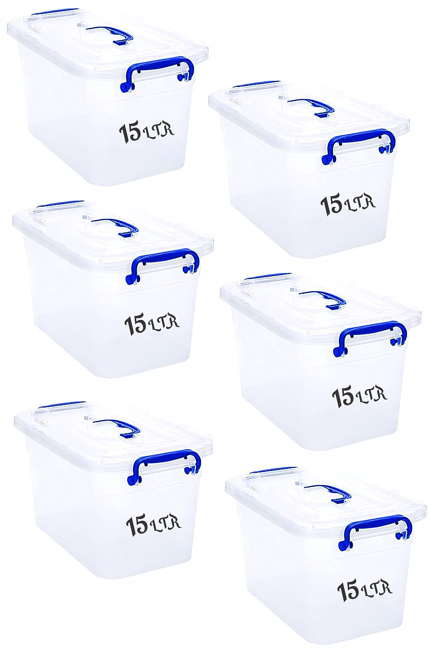 SelectoBesto Plastic Storage Box With Lid 15 LTR Semi Clear 6 Pcs Set | For Clothes, Toys, Books, Snacks, Shoes and Grocery Storage Box.(15 LTR)