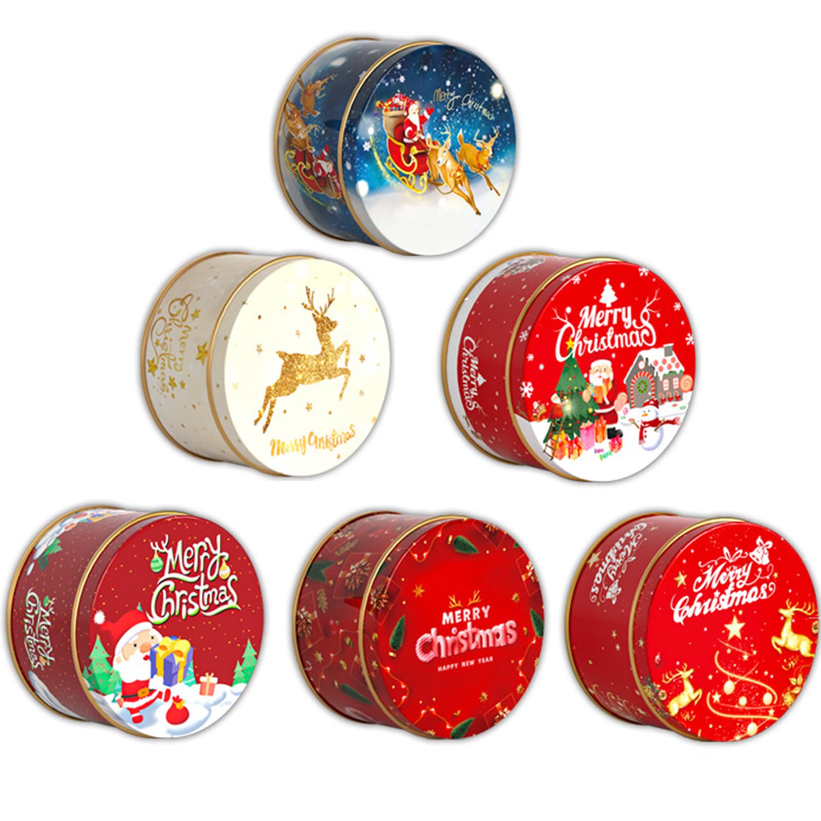6 Stück Weihnachten Cookie Dosen Mit Deckel für Geschenk Geben Weihnachten Weihnachten Plätzchendosen, Weihnachtsdose Candy Box, Runde Weihnachtsdosen für Weihnachten Party Favor Gastgeschenke Küche, Haushalt & Wohnen