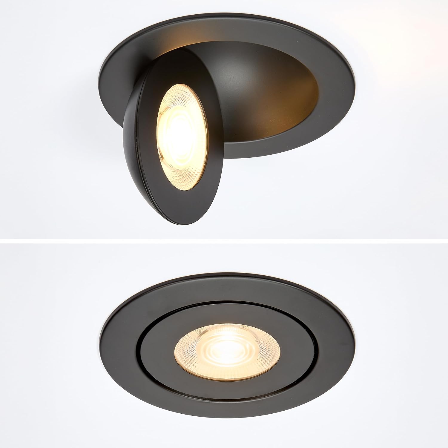 Maxxima 6 in. Rotatable Ultra-Thin Recessed LED Floating Gimbal Downlight, 1100 Lumens, 5 CCT Selectable 2700K/3000K/3500K/4000K/5000K, Dimmable Black Trim, 90 CRI, IC Rated, Junction Box Included