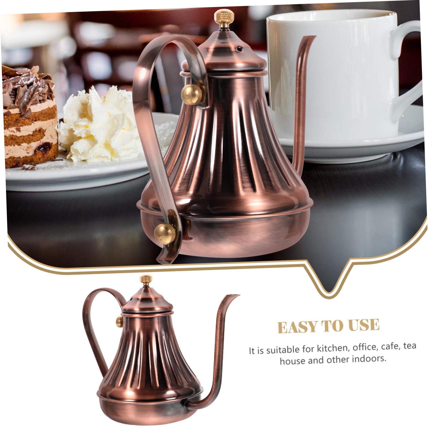 STOBAZA 1Pc Gooseneck Coffee Kettle Hand Drip Coffee Pot Stainless Steel with Vintage Finish for Home Office Cafe Brewing