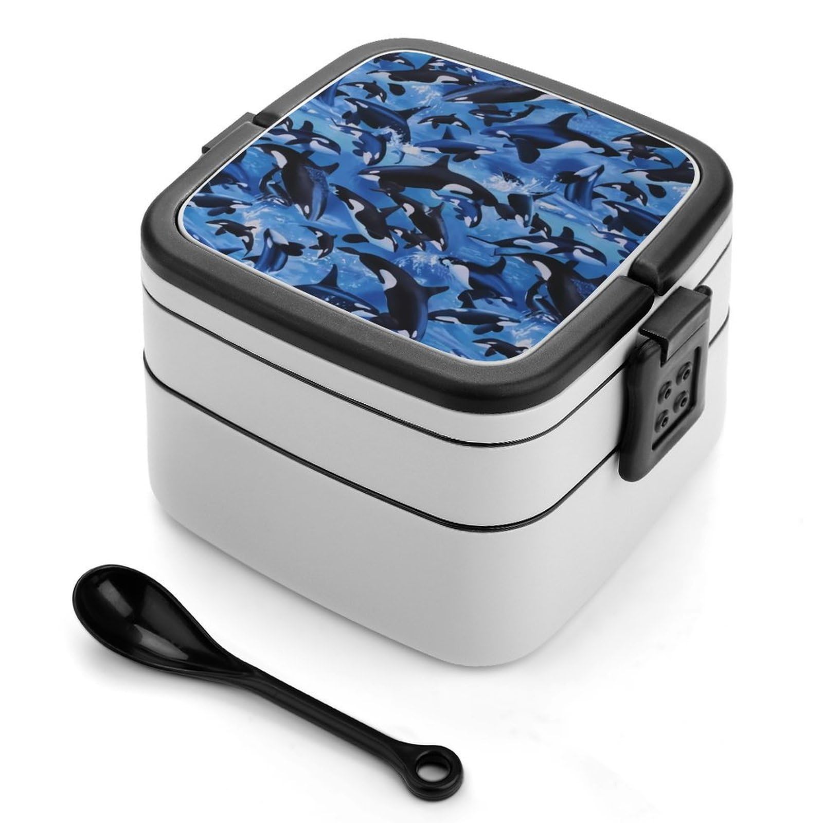 CGSBNGHA Killer Whale Orca Bento Lunch Box 2 Layer Lunchbox Food Container for Adults Office