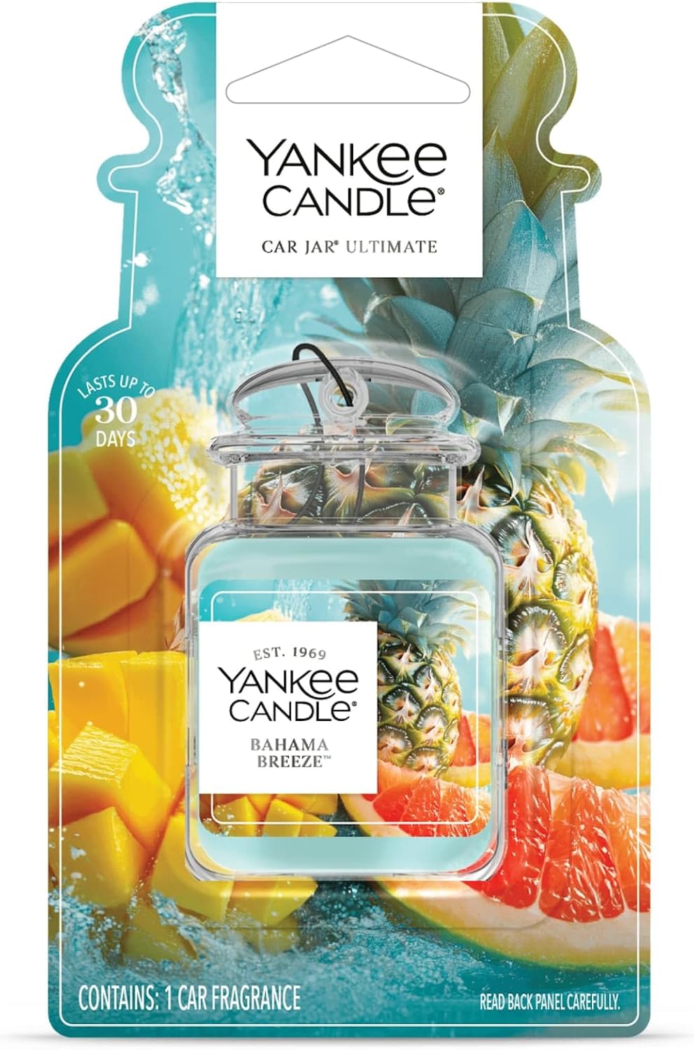 Yankee Candle Car Jar Ultimate Air Freshener, Hanging Car Freshener, Long Lasting Car Fragrance, Bahama Breeze (Pack of 1)