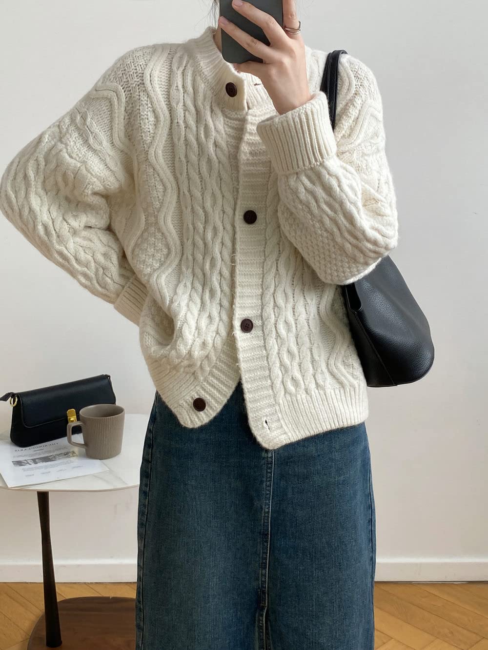 Cardigan Donna Invernale Foderato In Pile KIJSKKOPO - Lavorato A Maglia, A Righe, Con Bottoni, Verde, Taglie Diverse