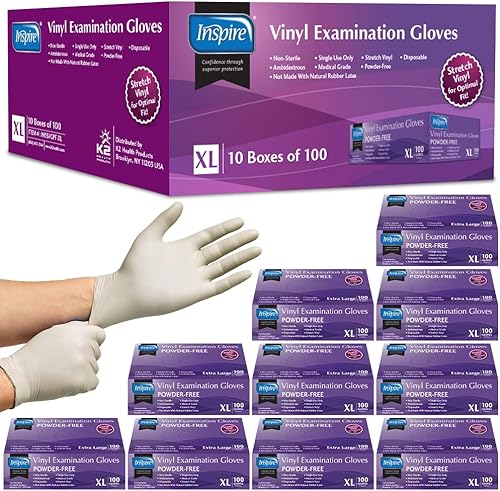 Miniatura 18 de Inspire Guantes de examen de vinilo elástico The Original calidad desechable sin látex guante médico limpieza cocina servicio alimentos