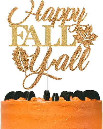 Decoración para tartas de otoño con purpurina naranja, feliz otoño, dar amigos, feliz Acción de Gracias, hojas de arce otoño, festival de Acción de