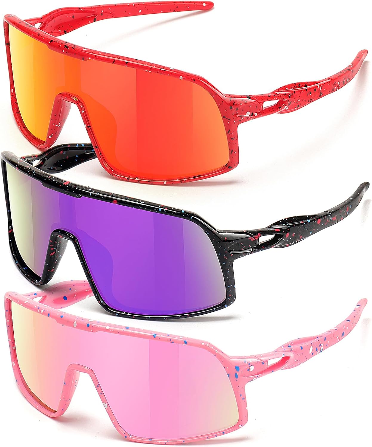 SEKKAF 3PACK Kids Baseball Sunglasses for Boys Girls Polarized Youth Softball Cycling Sports UV400 Protection Goggles