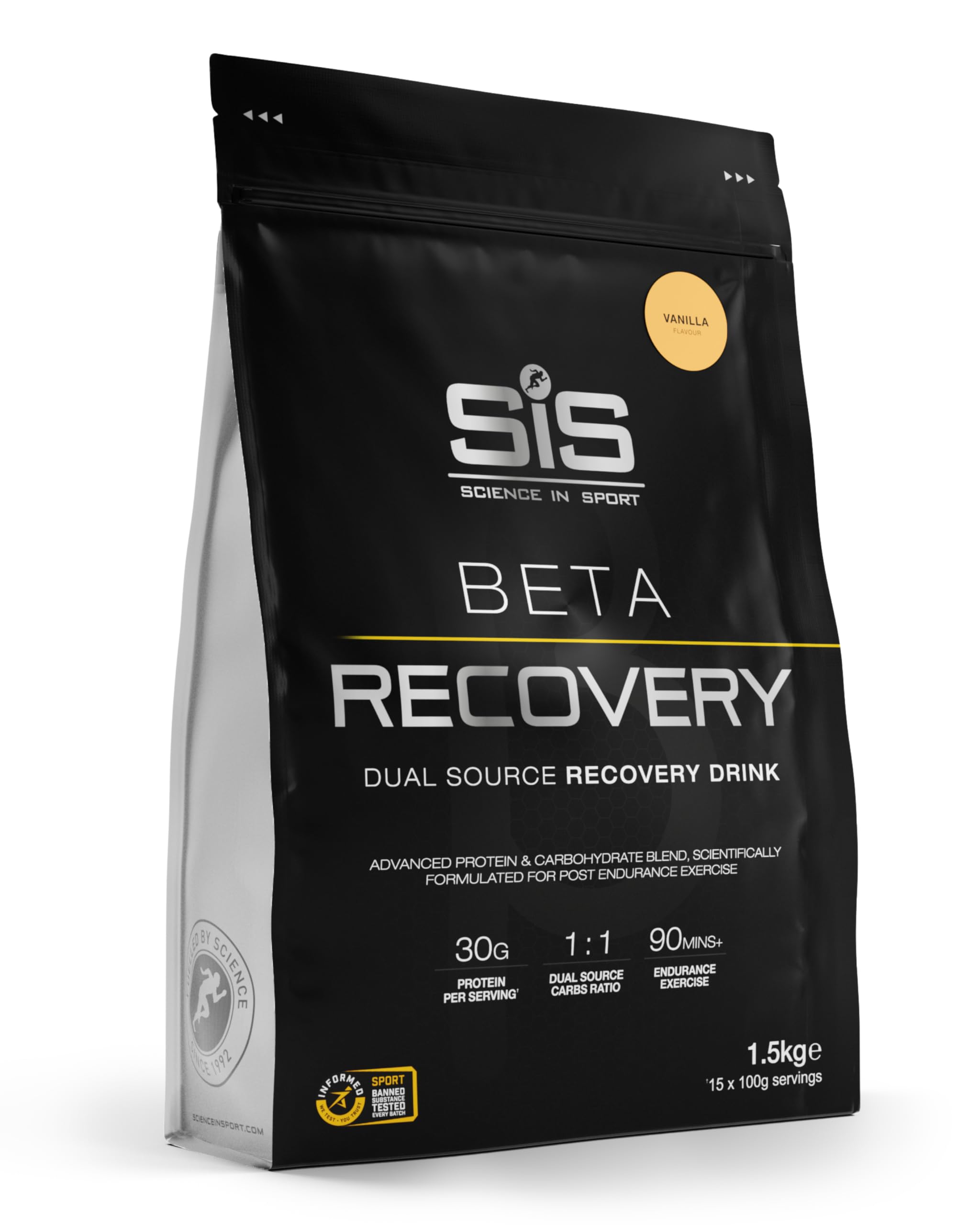 Science in Sport BETA Recovery en polvo 1,​5kg Vainilla - Bebida deportiva de recuperación en polvo con carbohidratos y proteínas en una proporción 2:​1, Bebida en polvo para entrenamiento