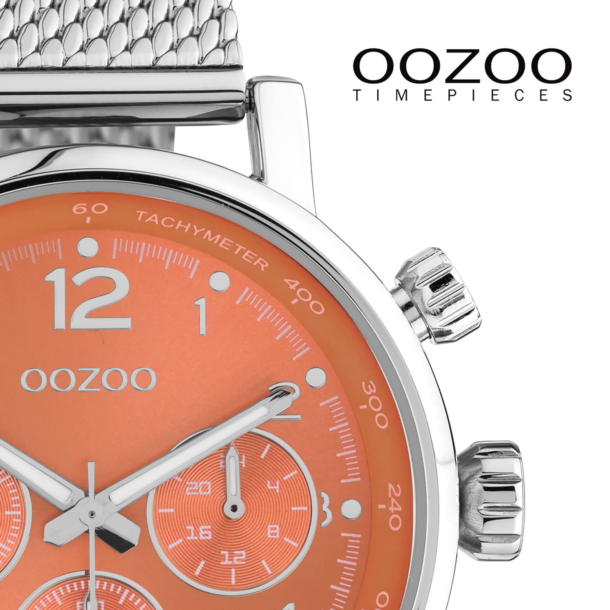 OOZOO Timepieces Orologio da uomo – Orologio da polso da uomo con cinturino in rete da 20 mm – analogico da uomo con cinturino in maglia milanese rotondo, argento/rosso, Bracciale
