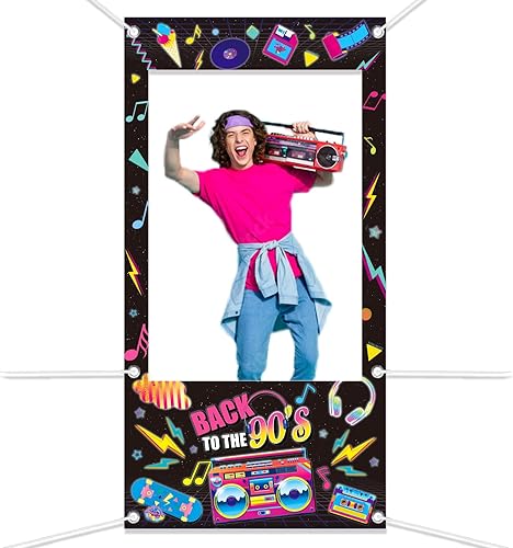 Decoraciones para fiestas de los años 90, accesorios para cabina de fotos, marco de fiesta temática de los años 90 y accesorios para fotos, telón de