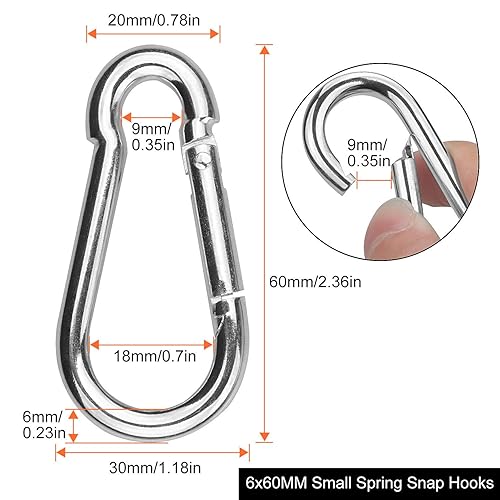 Miniatura 2 de Paquete de 30 ganchos de resorte, capacidad de carga de 260 libras, enlace rápido de acero galvanizado con zinc, M6 x 2.32 pulgadas (2.36 pulgadas),