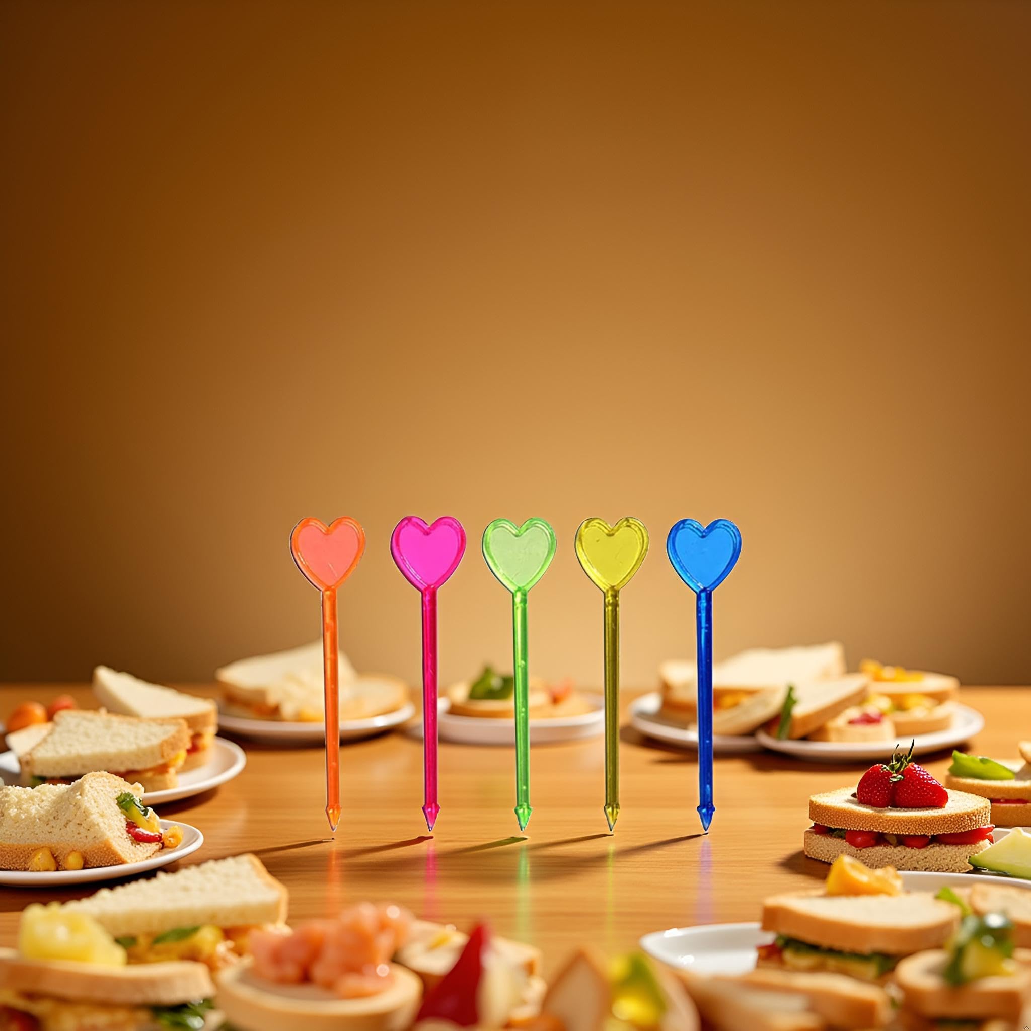 Photo 1 of 100 Pcs Multicolor Plastic Fruit Picks Toothpicks Heart Cocktail Appetizer Picks Finger Food Sticks Sandwich Drink Picks Cocktail Party Decorations Tools