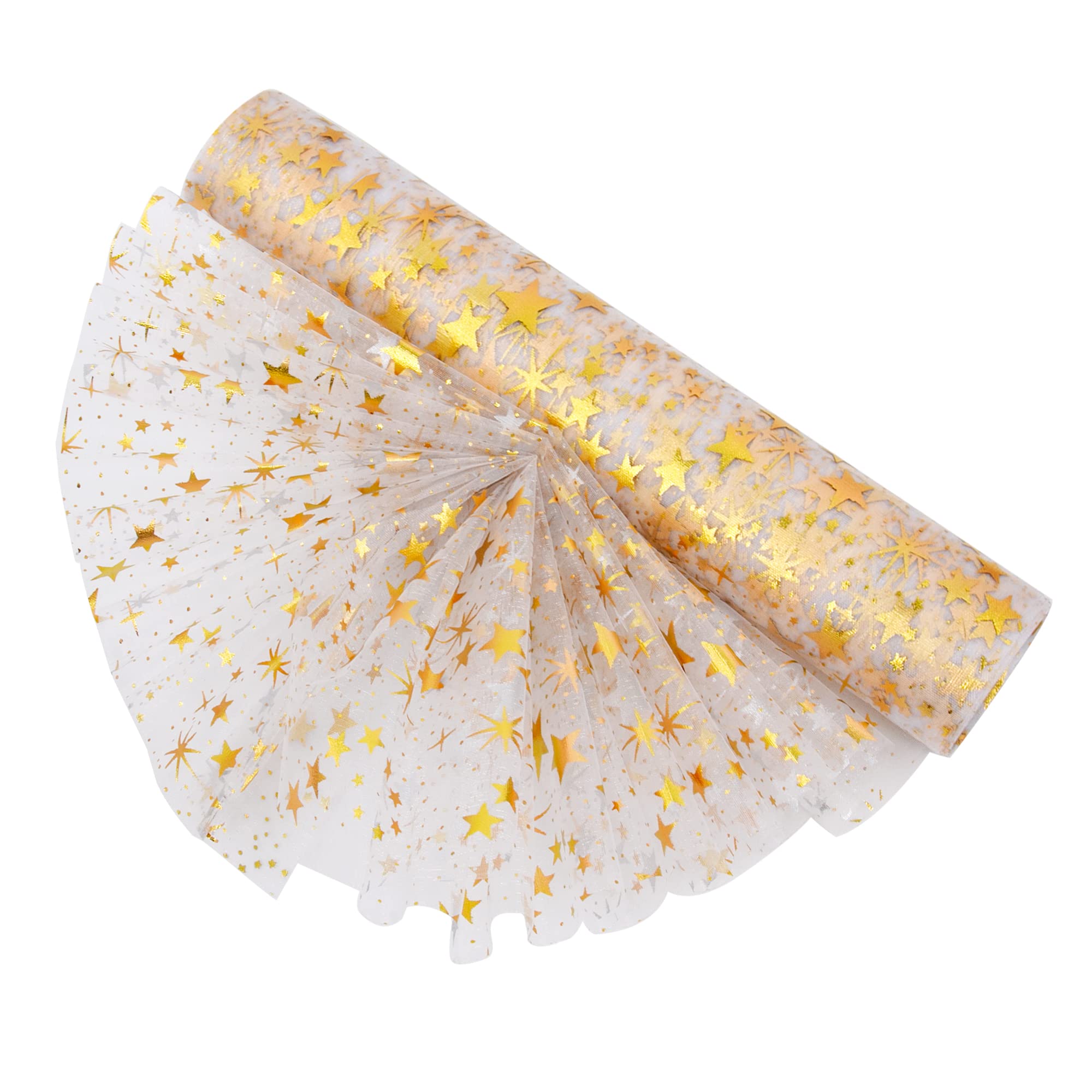 Time to Sparkle 29cm*26m Sheer Organza Roll Sash Fabric Table Runner Sashes Chair Cover Bows Swags Wedding Party - Gold Star