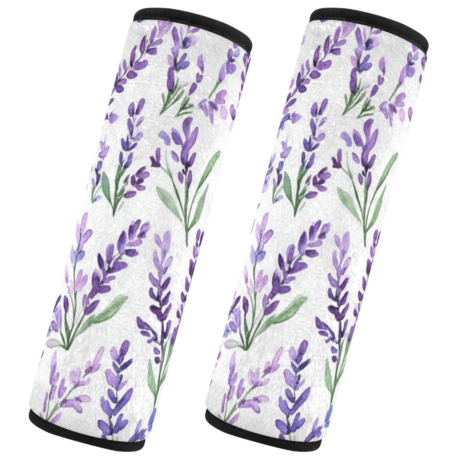 Seat Belt Covers 2 Pack Watercolor Lavender Car Seat Strap Covers Super Soft Purple Car Seat Neck Cover for Boys Girls Adults Babies M