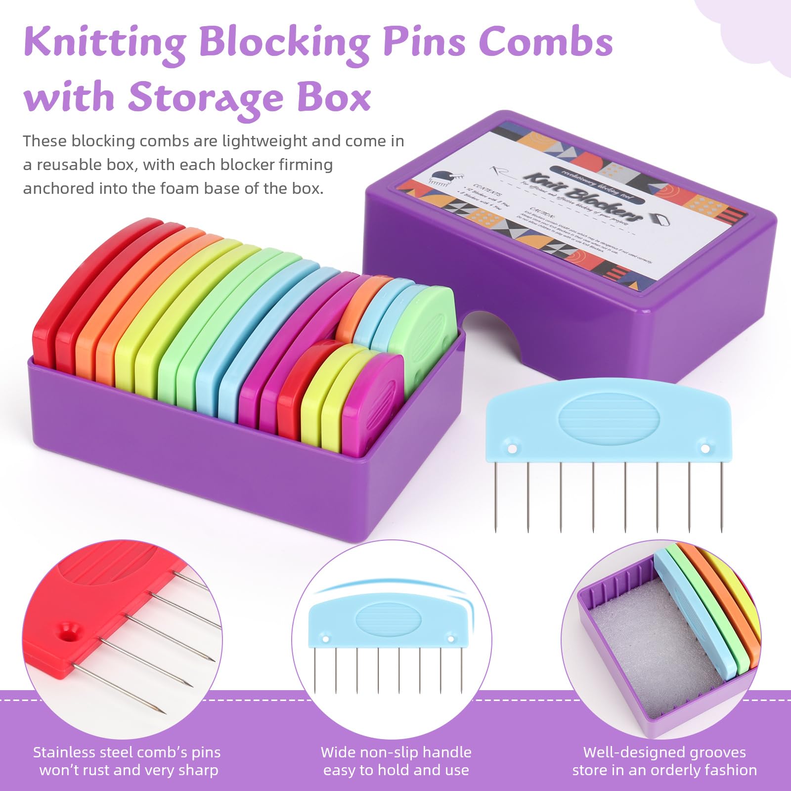 Aeelike Blocking Pins, 20Pcs Colourful Blocking Pins for Knitting & Crochet Projects, Knit Blockers Combs Set - Image 3