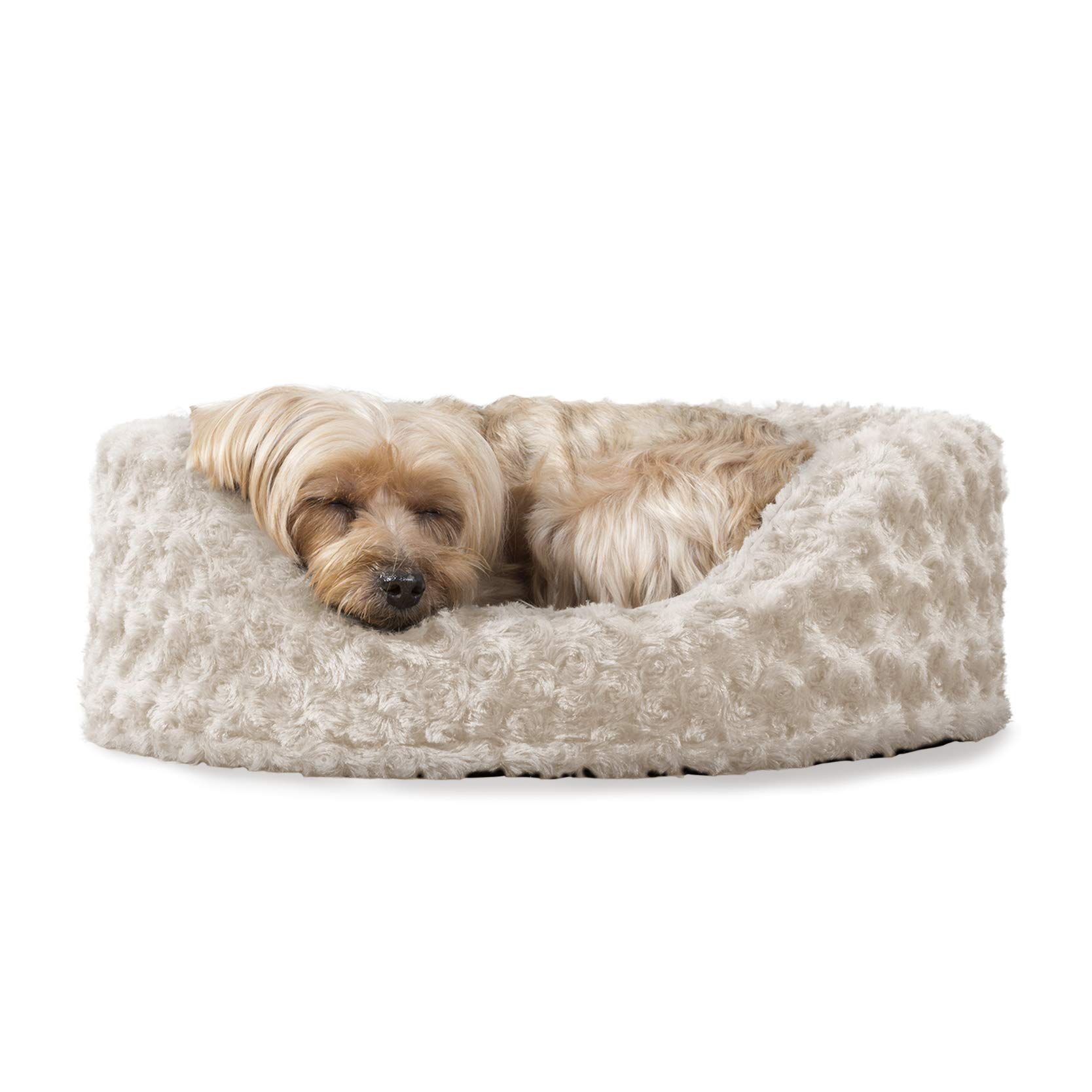 Furhaven Dog Bed for Small Dogs w/ Removable Washable Cover Pillow  Cushion Insert, For Dogs Up to 12 lbs Ultra Plush Faux Fur Oval Lounger  Cream
