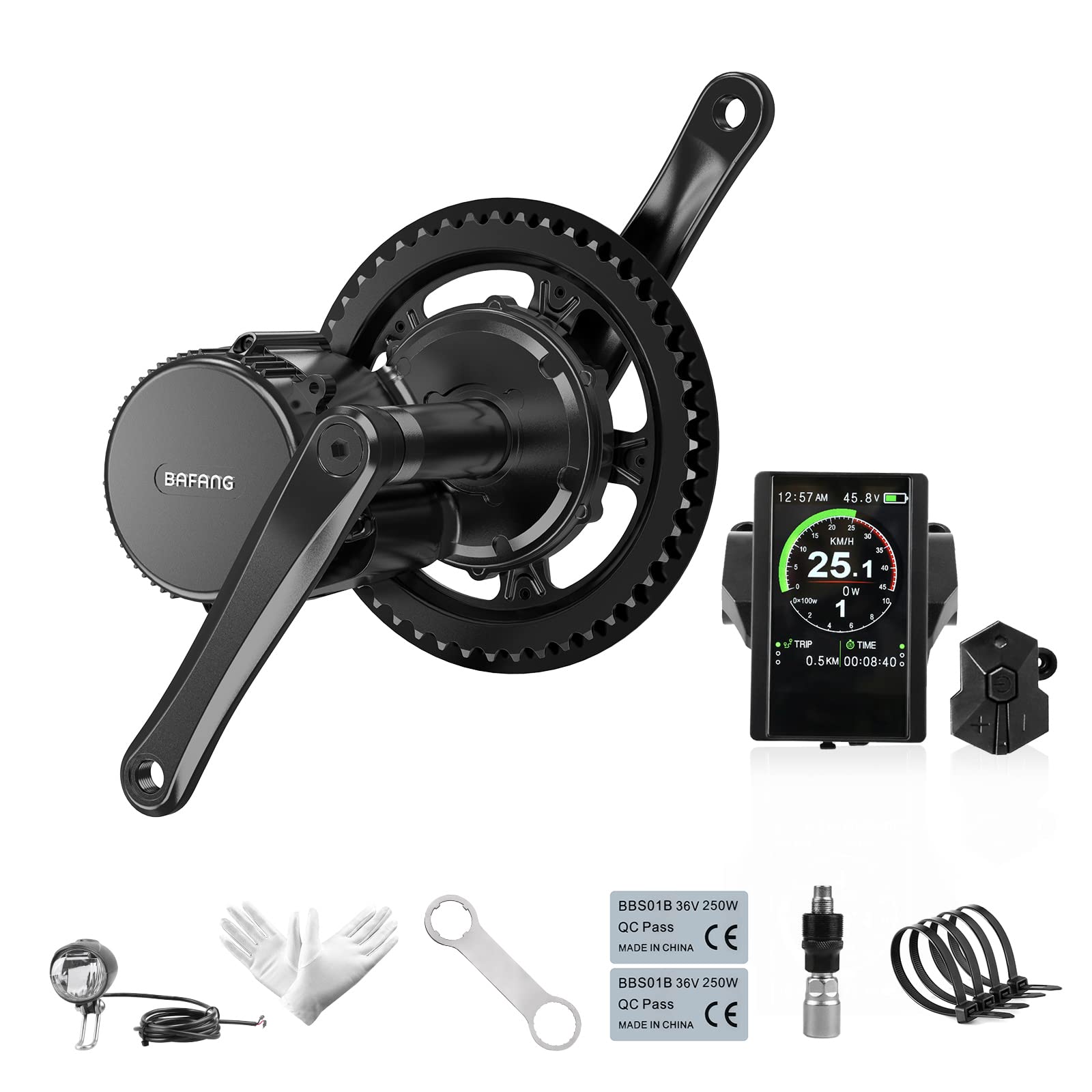 Bafang BBS01B 36V 250W Middle Motor Kit EBike Conversion Kit Electric Bicycle Motor E-Bike Conversion Kit, Optional Frame Battery, Max Downtube Battery, Pannier Rack Battery