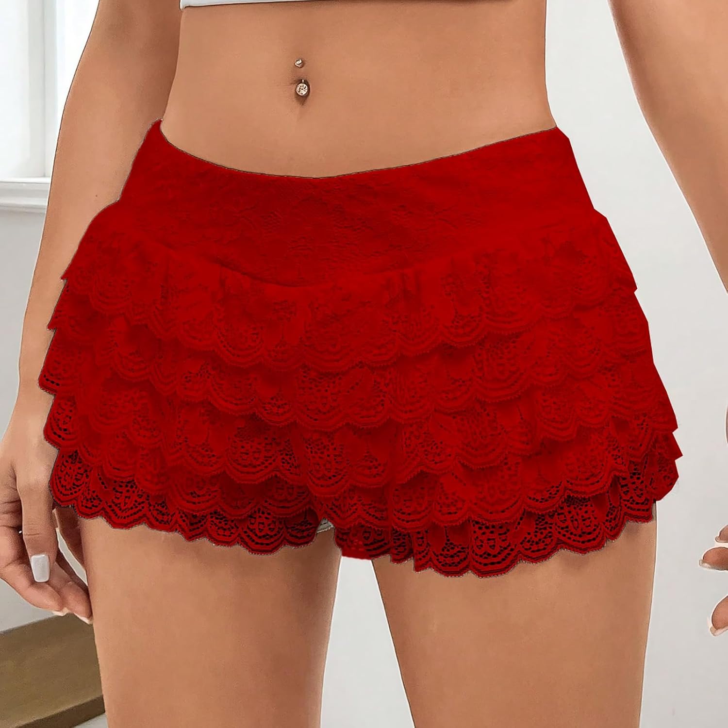 Women Y2k Lace Shorts Layered Ruffled Pumpkin Pants Cute Mini Frilly Bloomers Shorts - Image 2