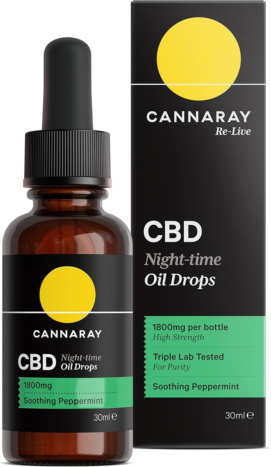 Cannaray CBD Oil Drops for Night-Time, 1800mg, Soothing Peppermint | High Strength CBD (30ml) | Sleep Well | Feel Calm | Reduce Anxiety