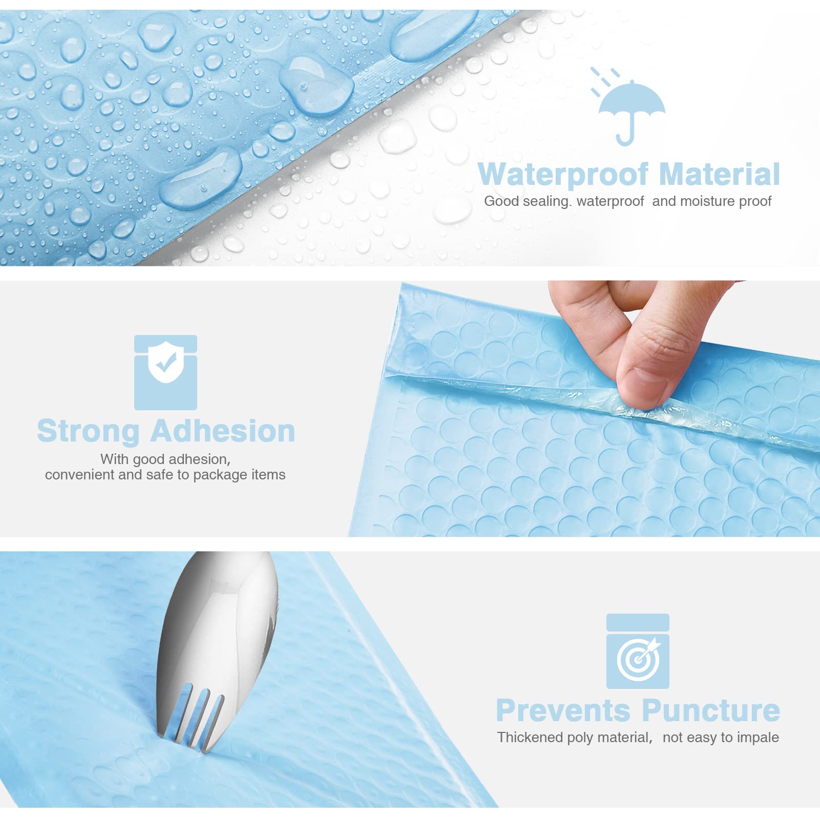 Metronic Bubble Mailers 15 x 25 cm, 50 sztuk, samouszczelniające, wodoodporne, wyściełane koperty, opakowania bąbelkowe do wysyłki, wysyłki, wysyłki, małych firm, jasnoniebieskie, luzem #0