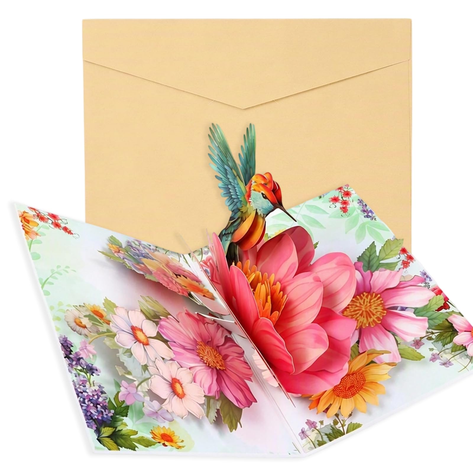 3D Pop Up Birthday Cards, Hummingbird and Flowers Greeting Card