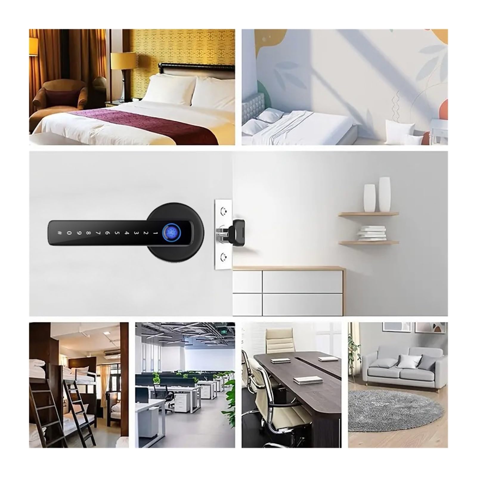 Inteligentna klamka do drzwi, Cyfrowy zamek elektroniczny do drzwi z czytnikiem linii papilarnych, hasłem/kluczem/kartą IC/Smartlife/odblokowywaniem za pomocą aplikacji(Nero)