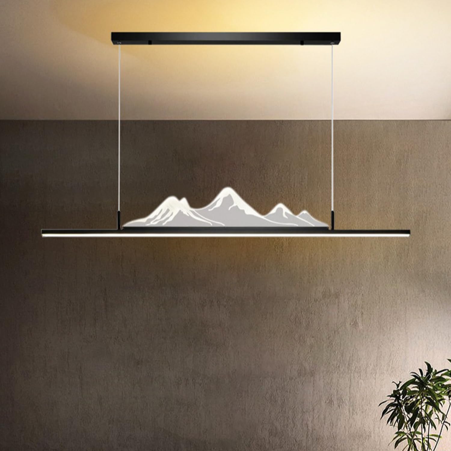 Aleaty Dimmable LED Pendant Light Modern Dining Table Hanging Lamp Chinese Style Dining Table Pendant Light with Remote Control Tea Room Ceiling Light for Living Room (Black, L100cm)