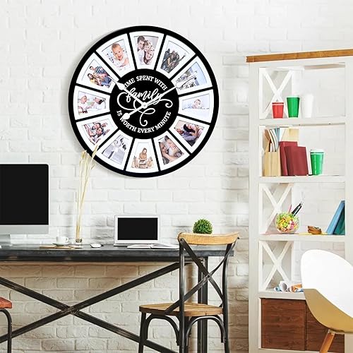 Miniatura 8 de MODE HOME Reloj de pared de 24 pulgadas con marco de fotos, silencioso grande para decoración de sala de estar, reloj decorativo a pilas con marcos