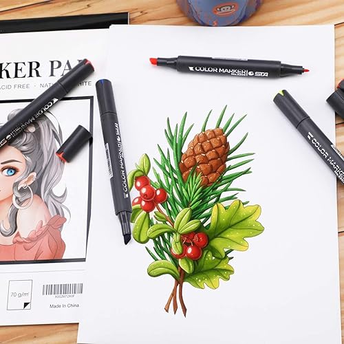 Miniatura 6 de Cuaderno de bocetos de papel marcador, bloc de marcadores artísticos a prueba de sangrado, (8.27 x 11.69) pulgadas, blanco, 40 hojas