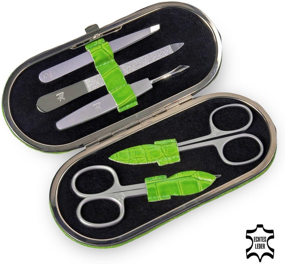 SACHER 5 pcs. manicure set/Maniküren/green, leather/handmade in Germany
