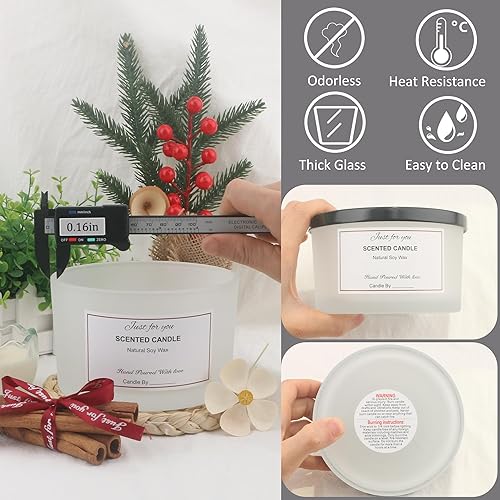 Miniatura 13 de MILIVIXAY Paquete de 6 tarros de vela de 24 onzas con tapas de metal y kits de fabricación de velas, 3 tarros de velas con mecha, recipientes