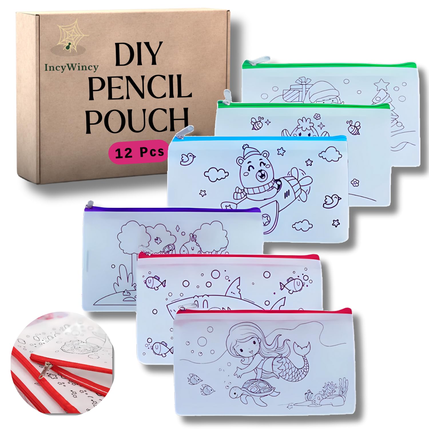 IncyWincy DIY Pencil Pouch (Pack of 12), Birthday Return Gift for Kids All Age Group, Colour your own pouch, creative Party Favors for Boys and Girls (12) (B0D9YT7NPH) Amazon Price History, Amazon Price Tracker
