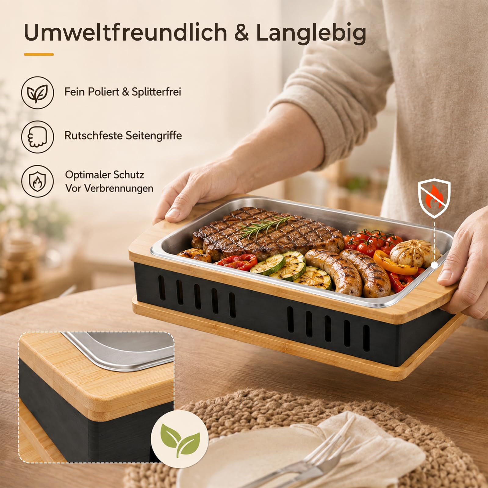 Speisenwärmer mit Teelicht – BBQ-Board für Grillpartys