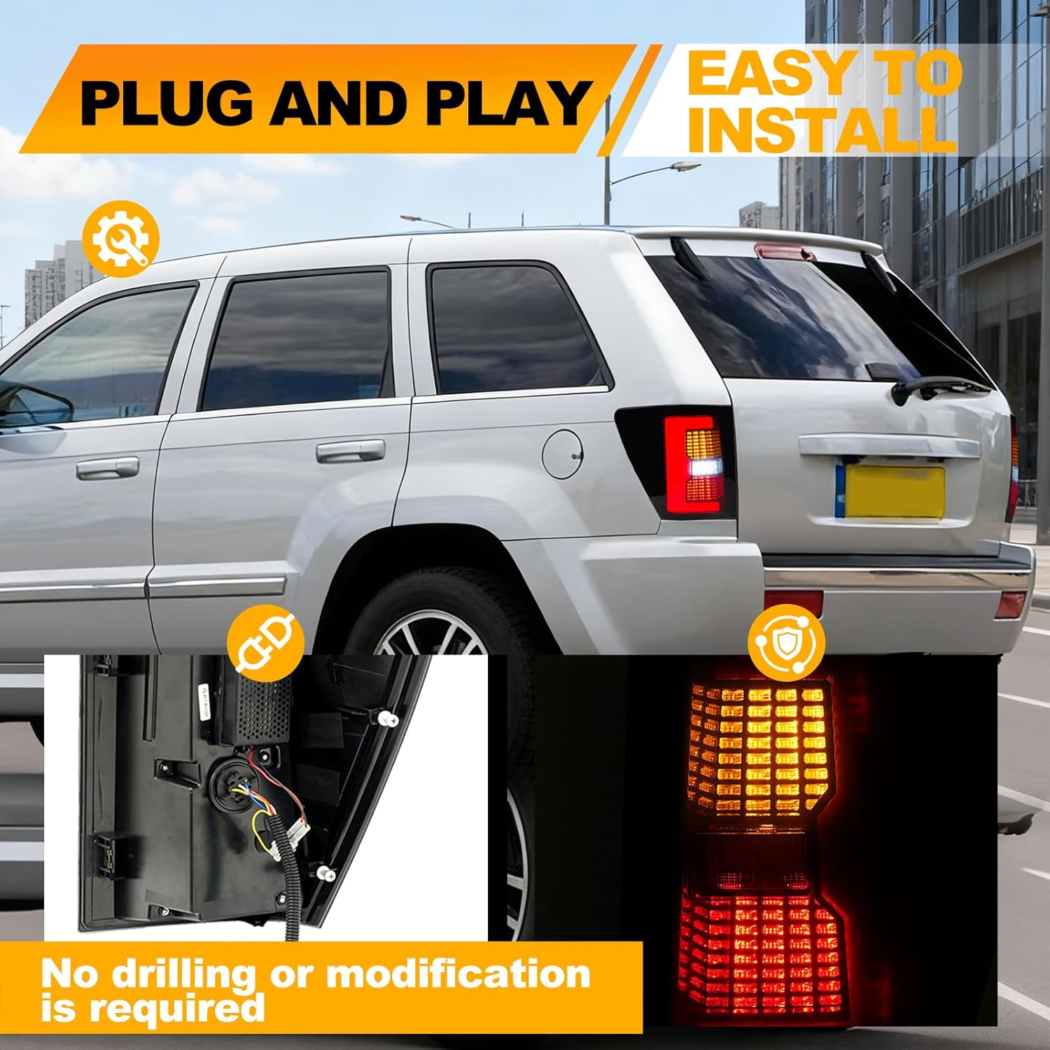 LED Tail Lights for 2005-2006 2007-2010 Jeep Grand Cherokee Taillight Assembly Brake Assembly Reverse Lamp Assembly Rear Lamp Assembly