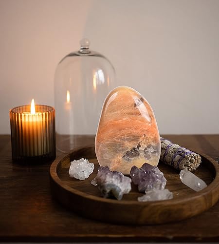 Miniatura 5 de AMOYSTONE Adorno de piedra lunar naranja pulido cristal curativo losa de cuarzo Reiki decoración del hogar, individual irregular 1.4  1.7 libras