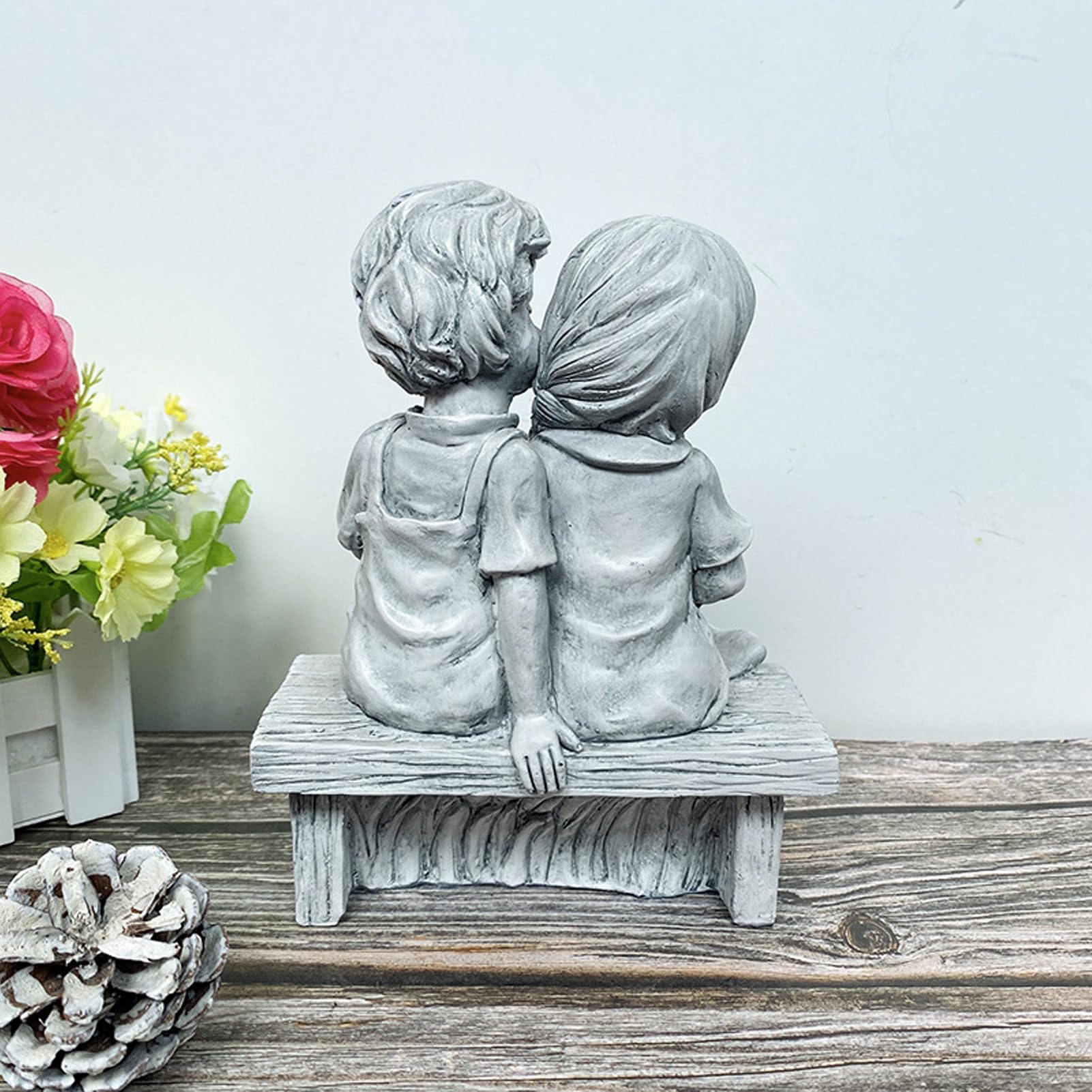 Statua da giardino per bambini e ragazzo, scultura decorativa per bambini, in resina, impermeabile, per cortile, patio, aiuola