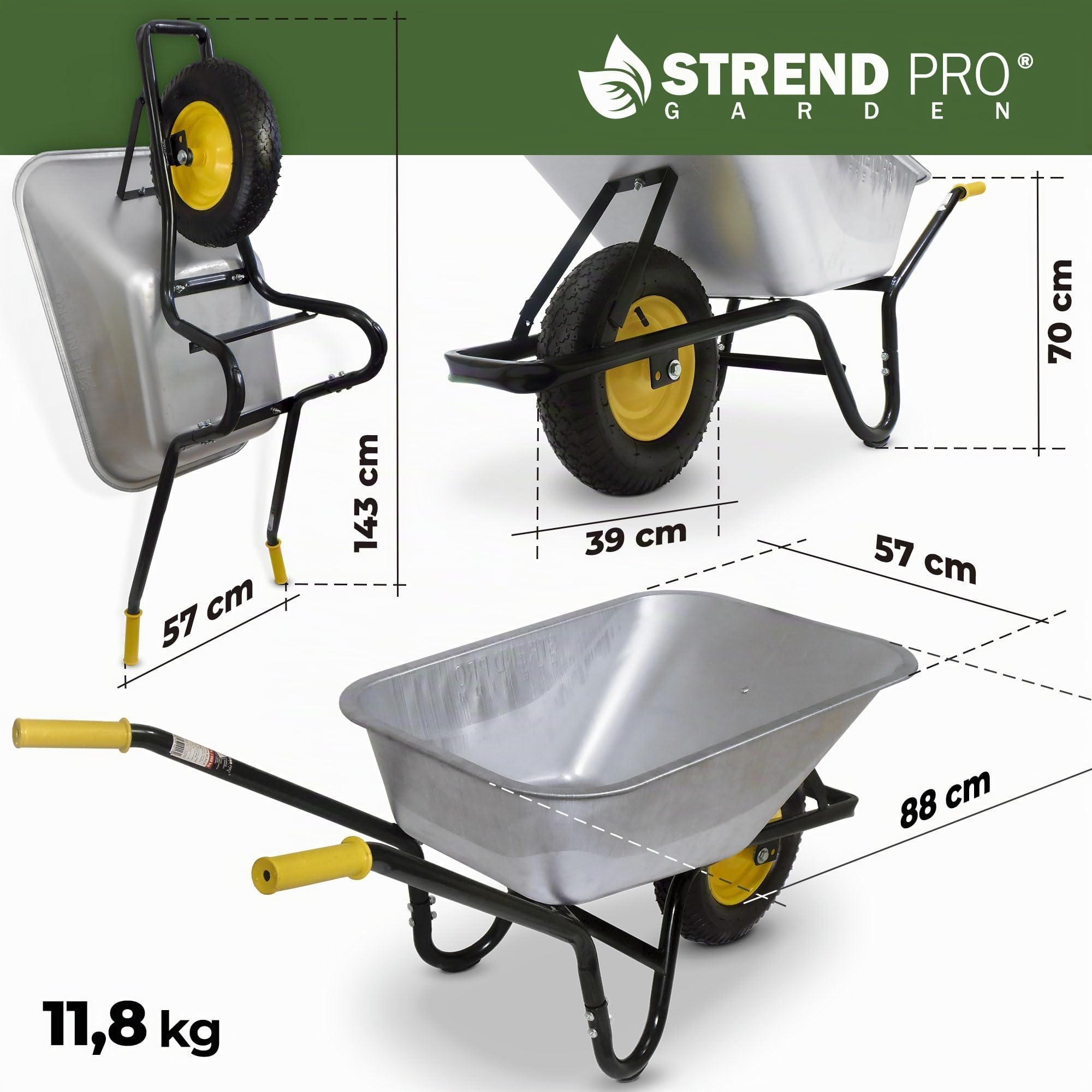 STREND PRO Carriola con ruote pneumatiche 85L 250KG | LEGGERA e PRATICA Carriola grande | Carrello a mano | Carrello scorrevole