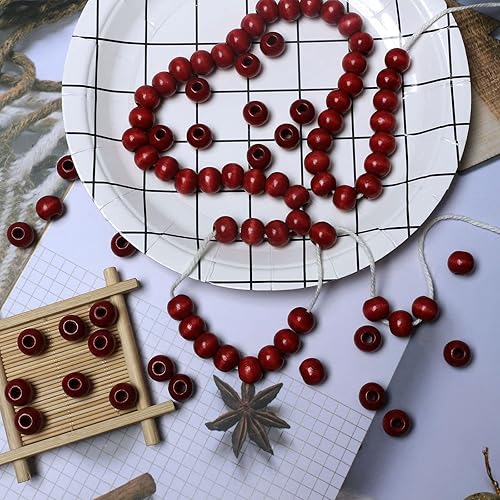Miniatura 4 de 300 cuentas de macramé de madera roja de 0.472 in para manualidades hechas a mano, cuentas espaciadoras sueltas de madera con agujero grande para