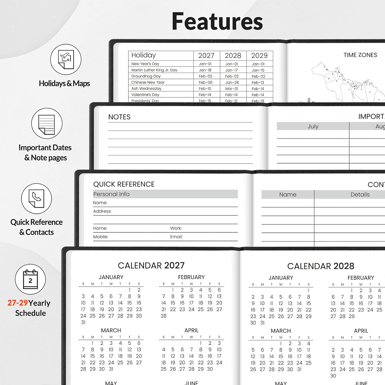 SUNEE 2027 Pocket Weekly Planner for Purse 3.5" x 6" - 12 Month (January 2027 - December 2027), Pocket Size Planner, Hardcover, Notes, Pocket, 100 GSM Paper, Black image 5