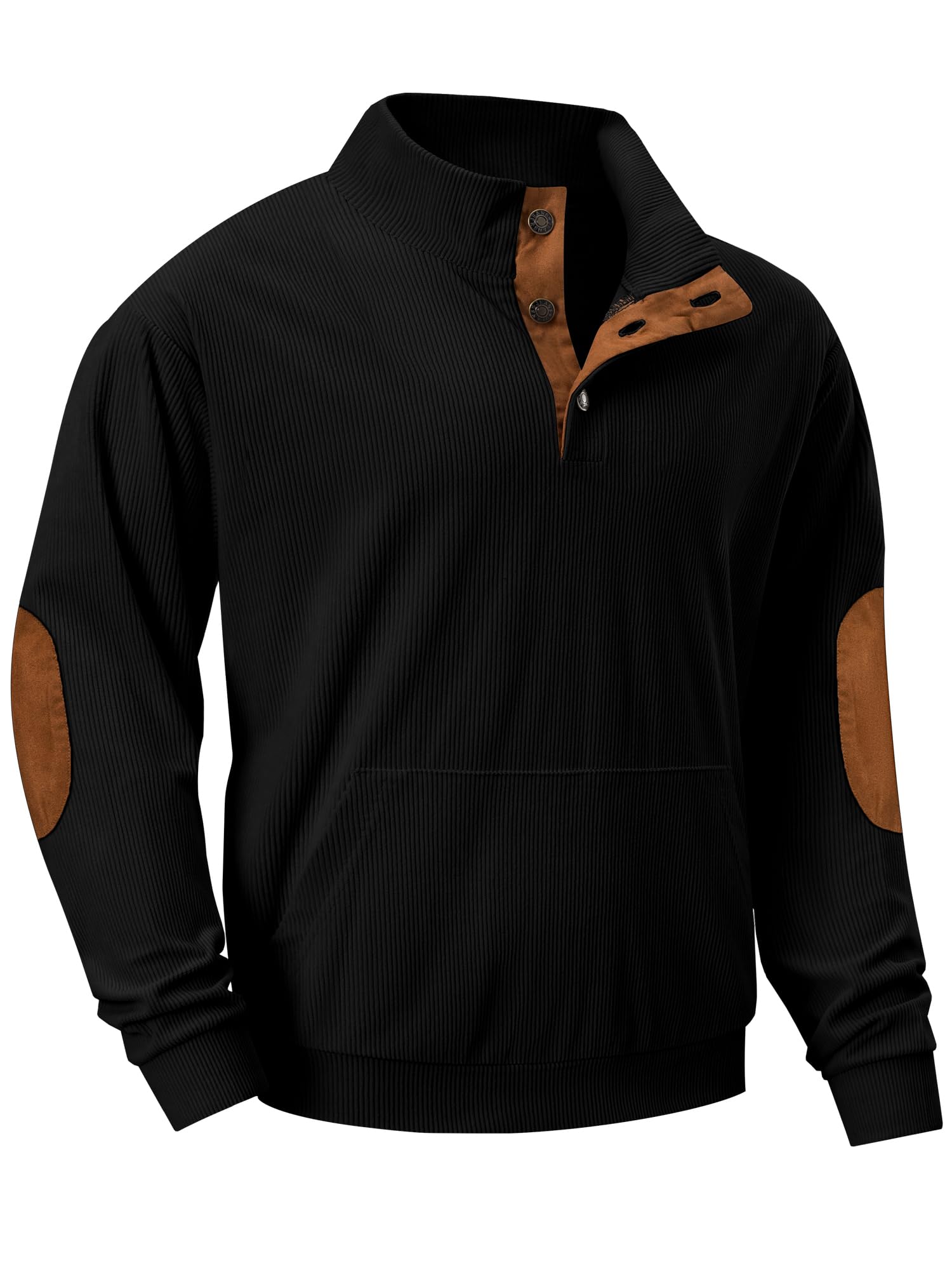 JMIERR Mens Corduroy Sweatshirt Casual Stand Collar Quarter Fall Metal Button Pullover Sweaters Long Sleeve with Pockets